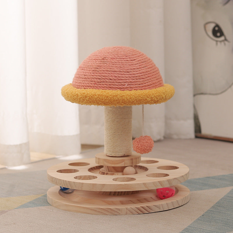 3-in-1 Cat Toy: Wooden Turntable + Sisal Scratcher + Ball Track