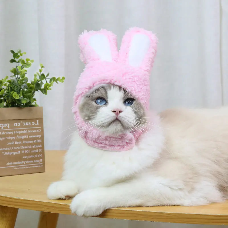 Funny Hat For Dogs Cat Accessories Pet Bunny Headgear Lovely Warm Rabbit Hat With Ears For Dogs Cats Costume Birthday Decorate