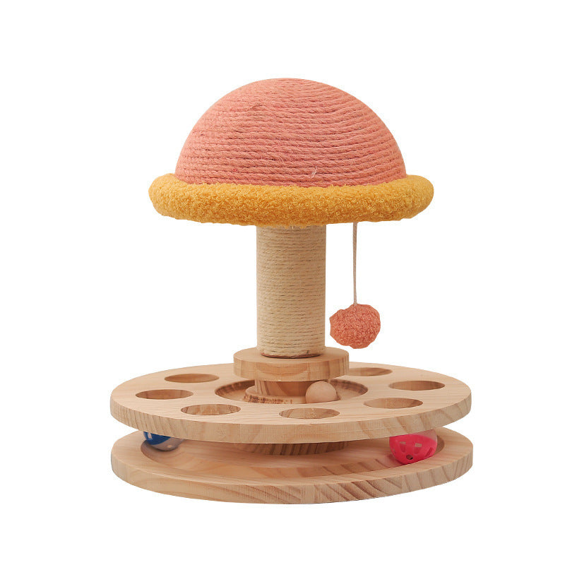 3-in-1 Cat Toy: Wooden Turntable + Sisal Scratcher + Ball Track